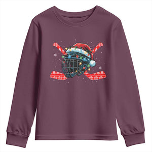 Christmas Ice Hockey Helmet Santa Youth Sweatshirt Funny Xmas Gift TS12 Maroon Print Your Wear
