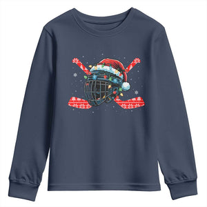 Christmas Ice Hockey Helmet Santa Youth Sweatshirt Funny Xmas Gift TS12 Navy Print Your Wear