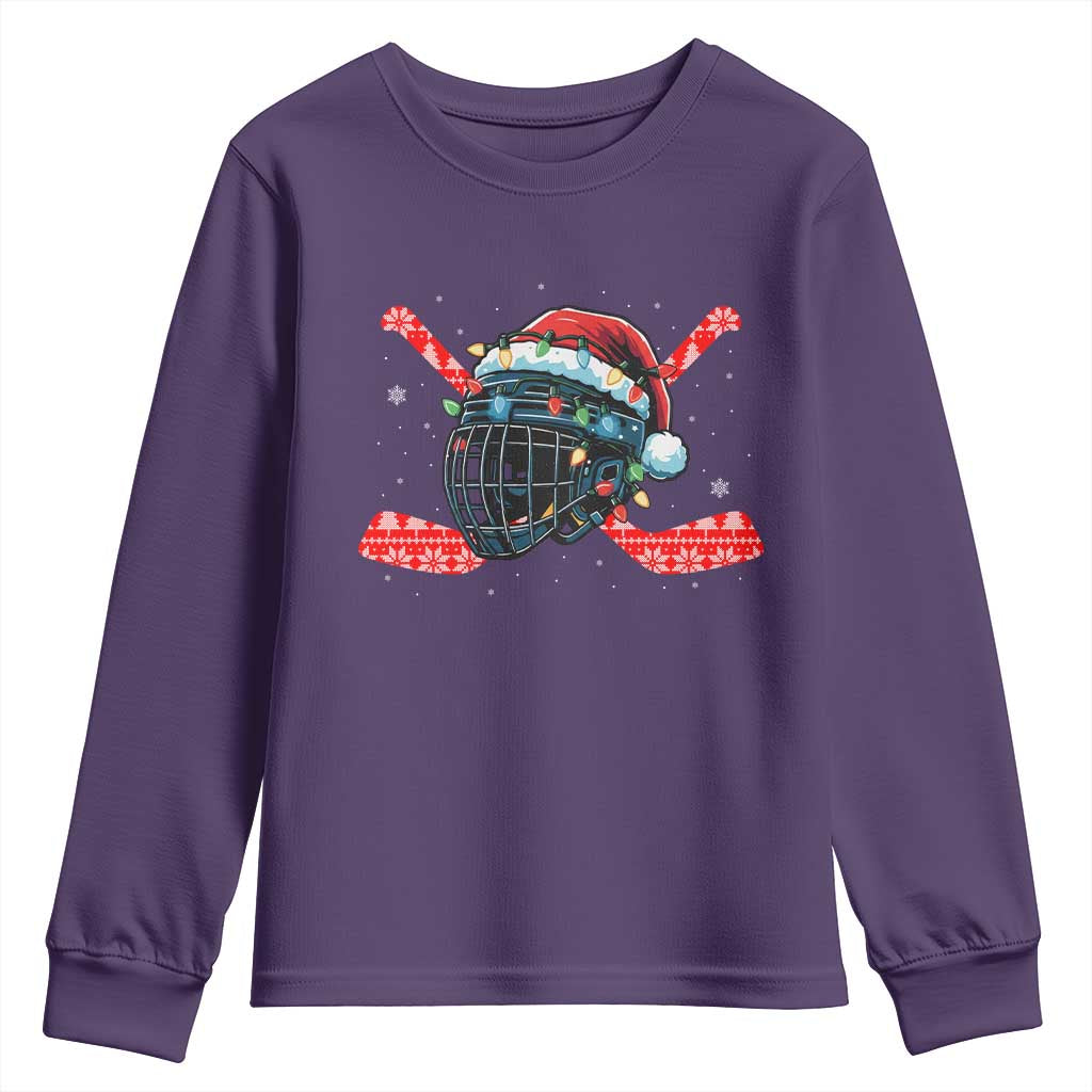 Christmas Ice Hockey Helmet Santa Youth Sweatshirt Funny Xmas Gift TS12 Purple Print Your Wear