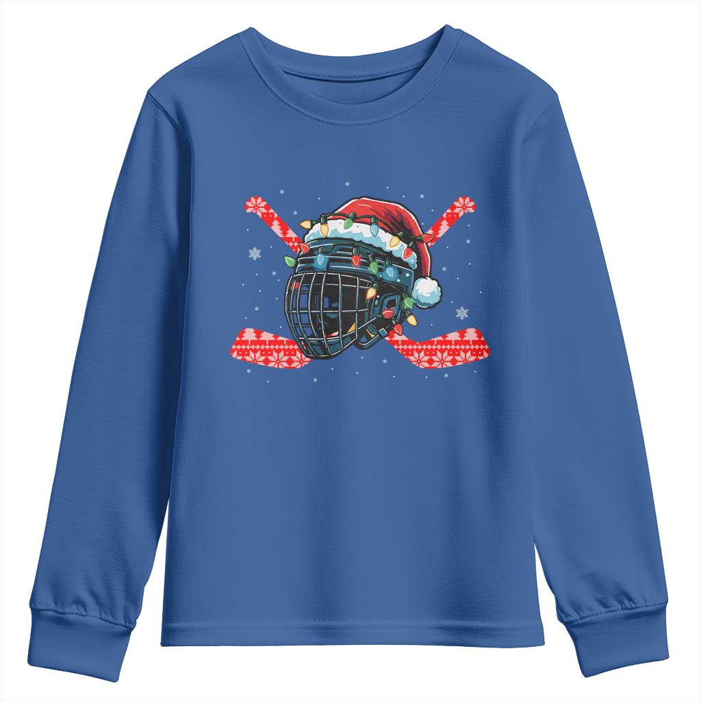 Christmas Ice Hockey Helmet Santa Youth Sweatshirt Funny Xmas Gift TS12 Royal Blue Print Your Wear
