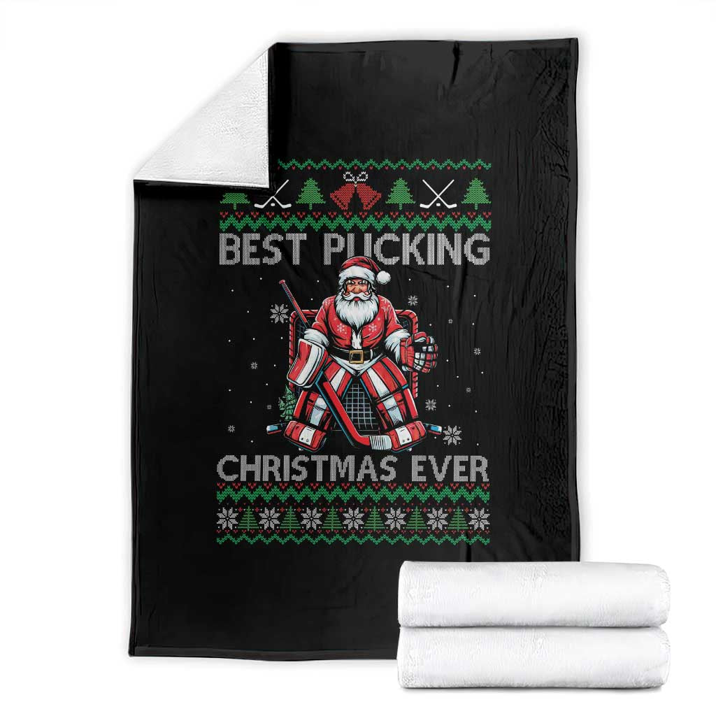Best Pucking Christmas Ever Throw Blanket Santa Hockey Goalie Ugly Sweater Gift TS12 Black Print Your Wear