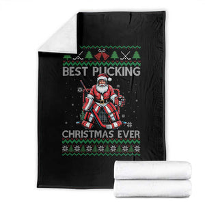 Best Pucking Christmas Ever Throw Blanket Santa Hockey Goalie Ugly Sweater Gift TS12 Black Print Your Wear