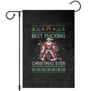 Best Pucking Christmas Ever Garden Flag Santa Hockey Goalie Ugly Sweater Gift TS12 Black Print Your Wear