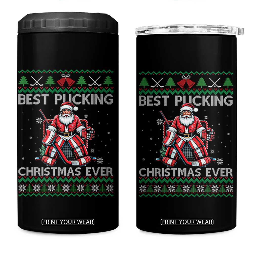 Best Pucking Christmas Ever 4 in 1 Can Cooler Tumbler Santa Hockey Goalie Ugly Sweater Gift TS12 One Size: 16 oz Black Print Your Wear