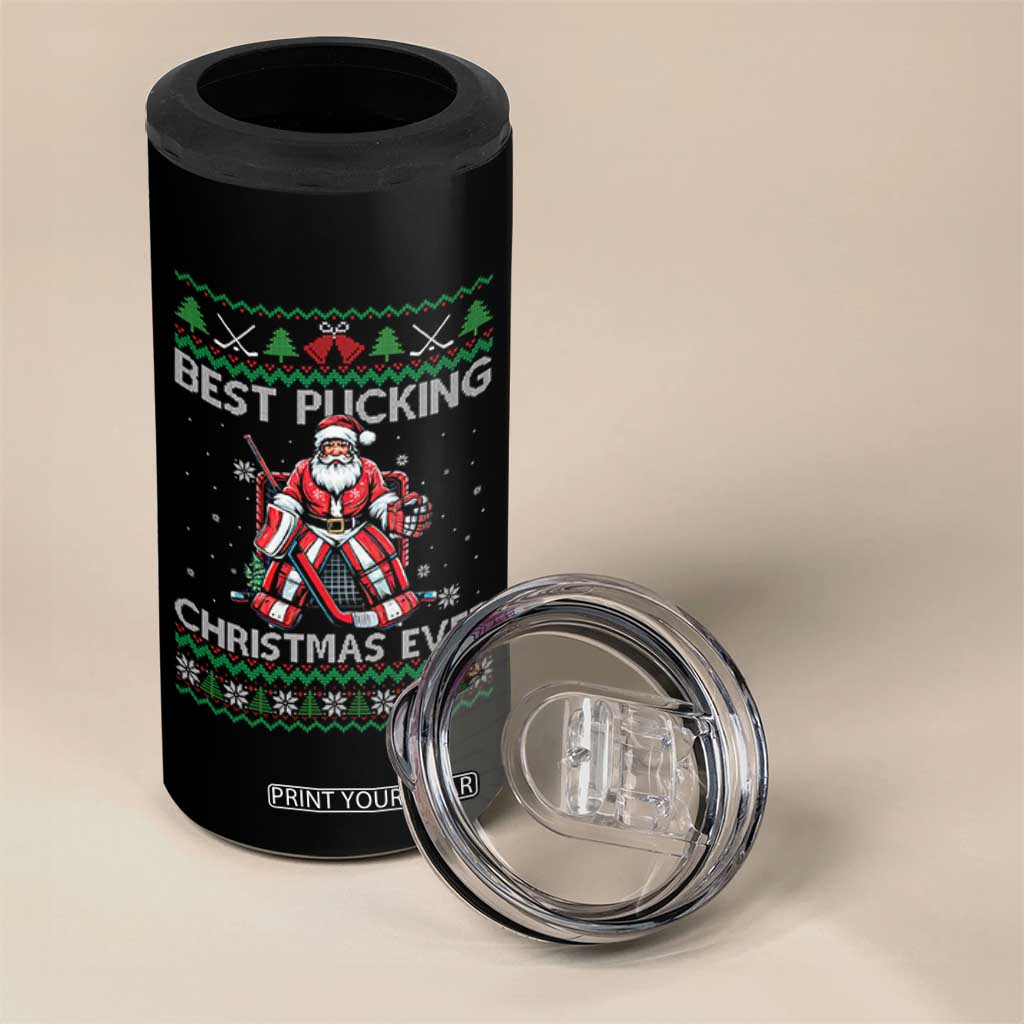 Best Pucking Christmas Ever 4 in 1 Can Cooler Tumbler Santa Hockey Goalie Ugly Sweater Gift TS12 Print Your Wear