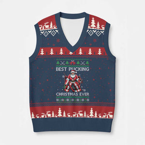 Best Pucking Xmas Ever V-Neck Knit Sweater Vest Santa Hockey Goalie Ugly Sweater Gift TS12 Navy Red Print Your Wear