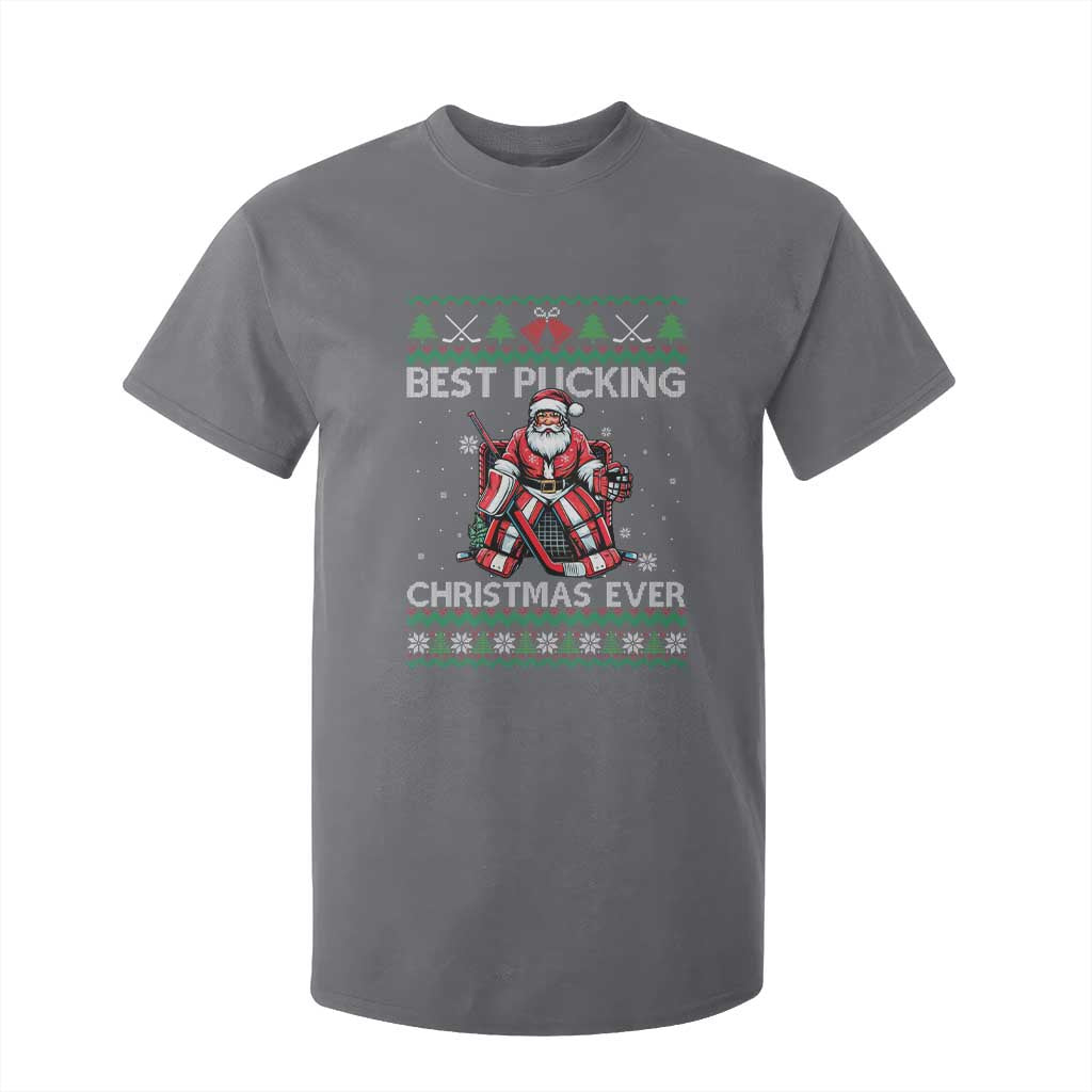 Best Pucking Christmas Ever T Shirt For Kid Santa Hockey Goalie Ugly Sweater Gift TS12 Charcoal Print Your Wear