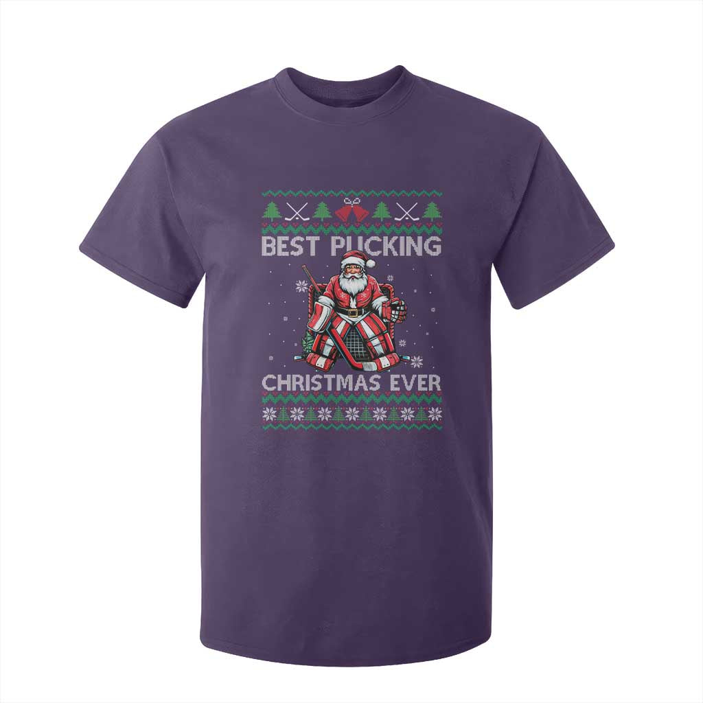 Best Pucking Christmas Ever T Shirt For Kid Santa Hockey Goalie Ugly Sweater Gift TS12 Purple Print Your Wear
