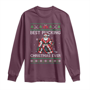 Best Pucking Christmas Ever Long Sleeve Shirt Santa Hockey Goalie Ugly Sweater Gift TS12 Maroon Print Your Wear