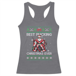 Best Pucking Christmas Ever Racerback Tank Top Santa Hockey Goalie Ugly Sweater Gift TS12 Charcoal Print Your Wear