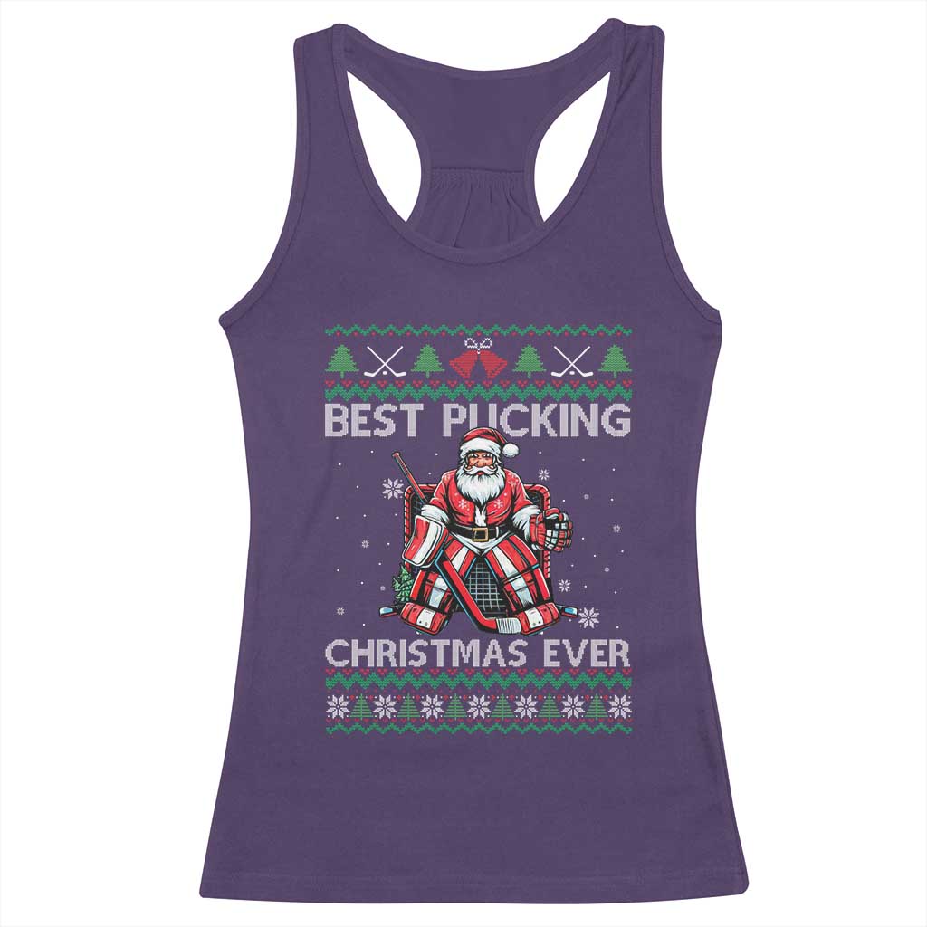 Best Pucking Christmas Ever Racerback Tank Top Santa Hockey Goalie Ugly Sweater Gift TS12 Purple Print Your Wear