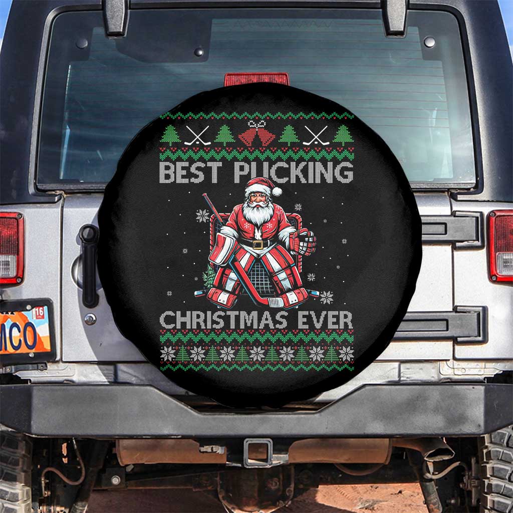 Best Pucking Christmas Ever Spare Tire Cover Santa Hockey Goalie Ugly Sweater Gift TS12 No hole Black Print Your Wear