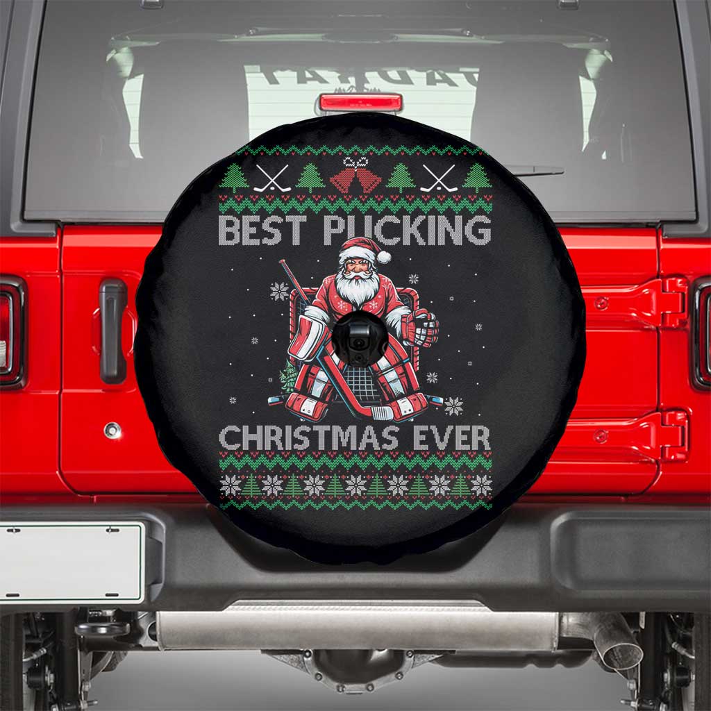 Best Pucking Christmas Ever Spare Tire Cover Santa Hockey Goalie Ugly Sweater Gift TS12 Black Print Your Wear