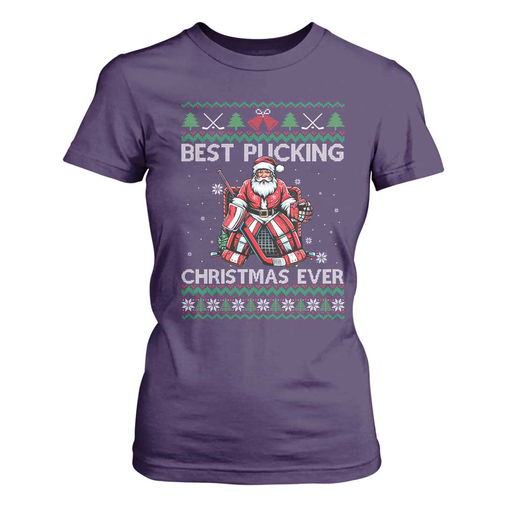 Best Pucking Christmas Ever T Shirt For Women Santa Hockey Goalie Ugly Sweater Gift TS12 Purple Print Your Wear