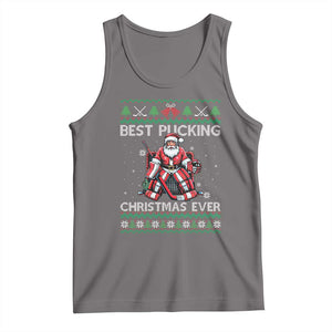 Best Pucking Christmas Ever Tank Top Santa Hockey Goalie Ugly Sweater Gift TS12 Deep Heather Print Your Wear