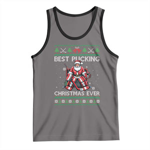 Best Pucking Christmas Ever Tank Top Santa Hockey Goalie Ugly Sweater Gift TS12 Deep Heather Black Print Your Wear
