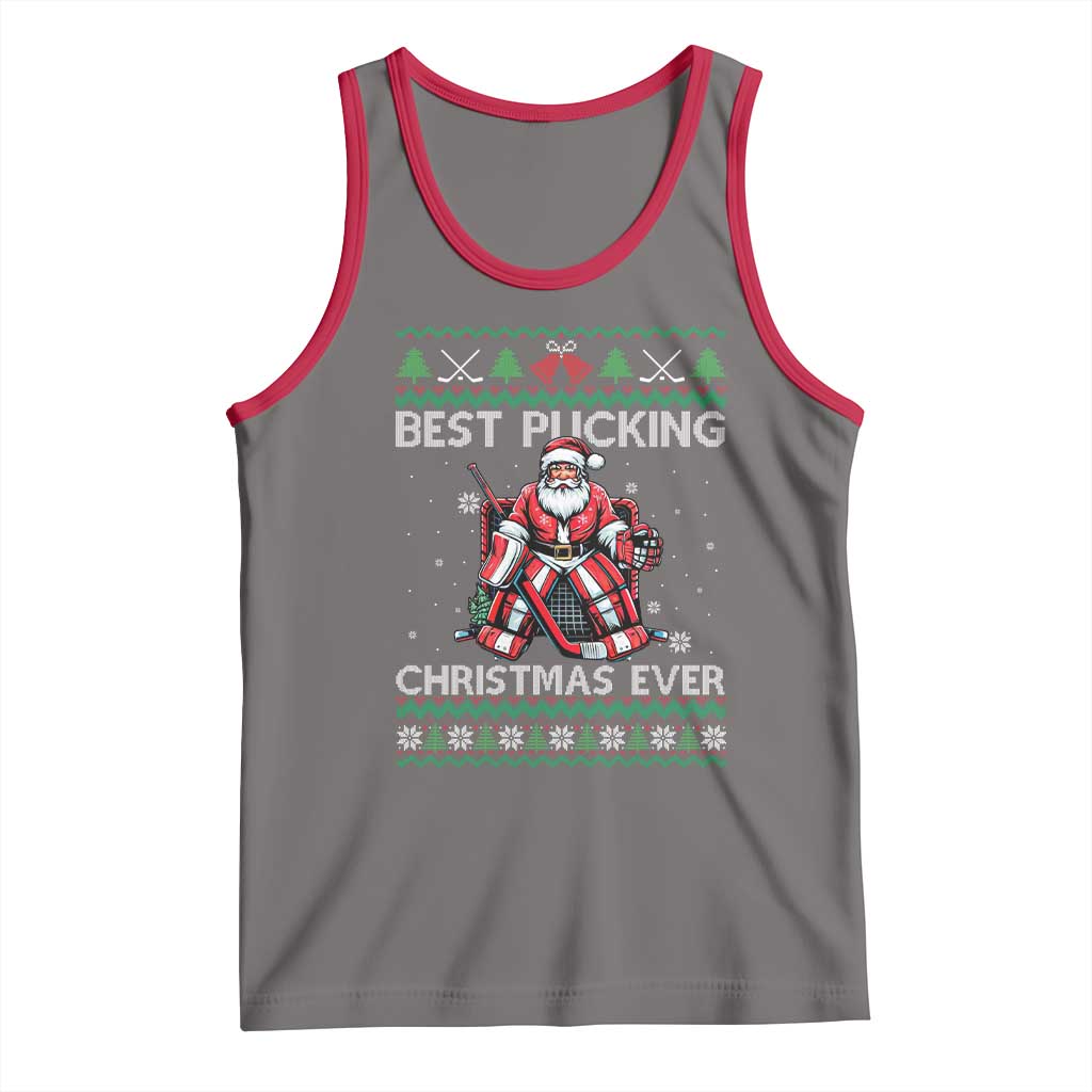 Best Pucking Christmas Ever Tank Top Santa Hockey Goalie Ugly Sweater Gift TS12 Deep Heather Red Print Your Wear