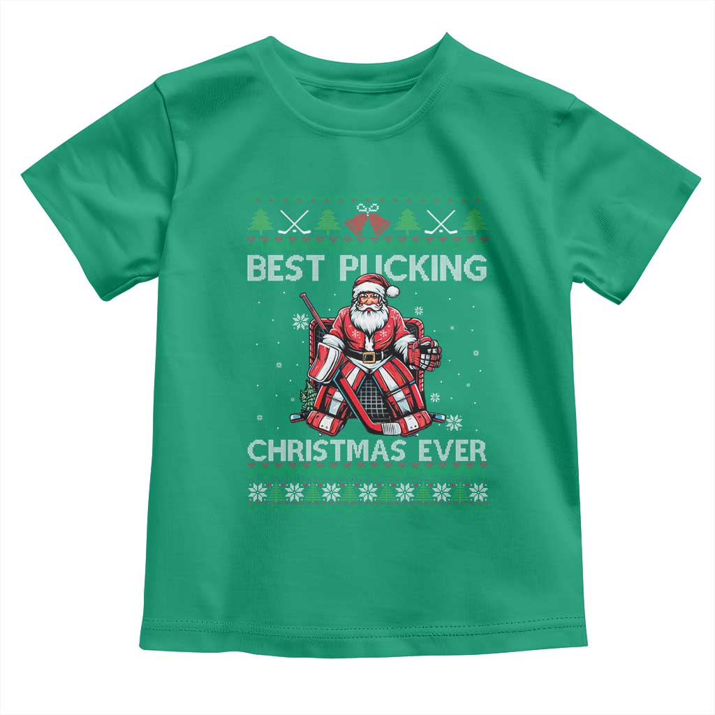 Best Pucking Christmas Ever Toddler T Shirt Santa Hockey Goalie Ugly Sweater Gift TS12 Irish Green Print Your Wear