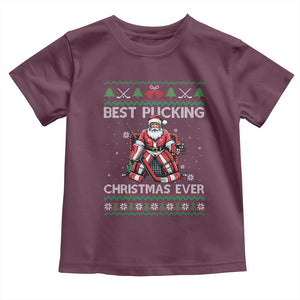 Best Pucking Christmas Ever Toddler T Shirt Santa Hockey Goalie Ugly Sweater Gift TS12 Maroon Print Your Wear