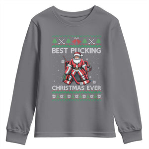 Best Pucking Christmas Ever Youth Sweatshirt Santa Hockey Goalie Ugly Sweater Gift TS12 Charcoal Print Your Wear