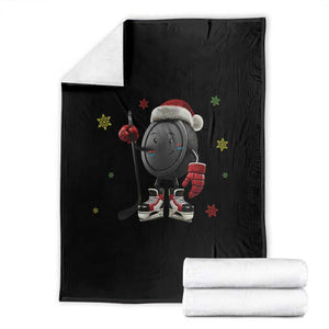 Funny Ice Hockey Holiday Gift Throw Blanket Cute Puck Wearing Santa Hat TS12 Black Print Your Wear