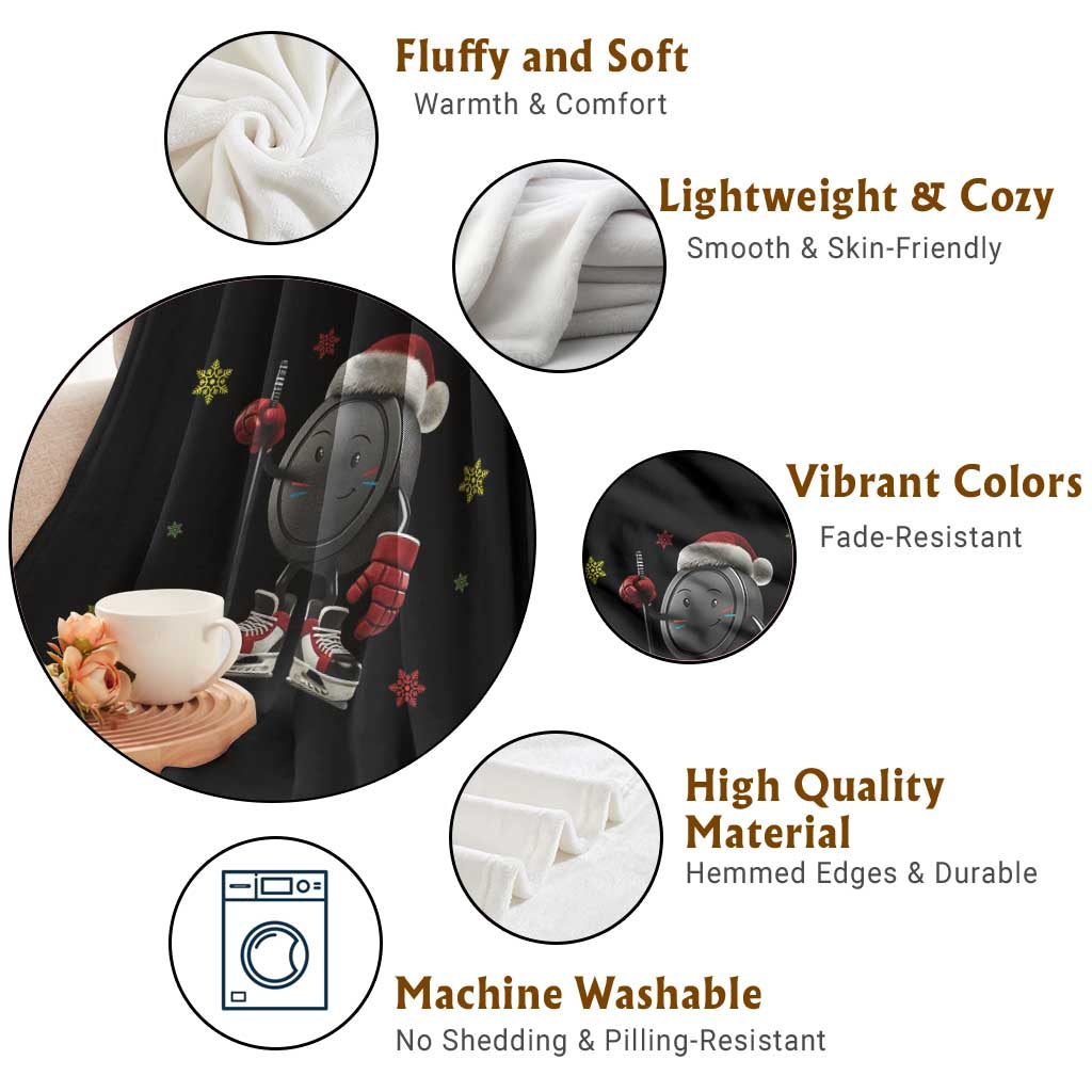 Funny Ice Hockey Holiday Gift Throw Blanket Cute Puck Wearing Santa Hat TS12 Print Your Wear