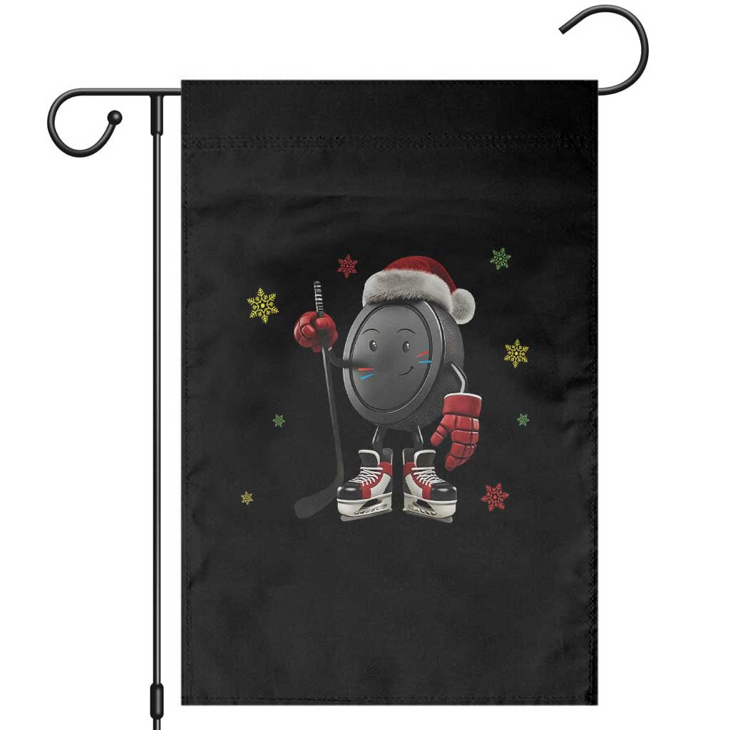 Funny Ice Hockey Holiday Gift Garden Flag Cute Puck Wearing Santa Hat TS12 Black Print Your Wear