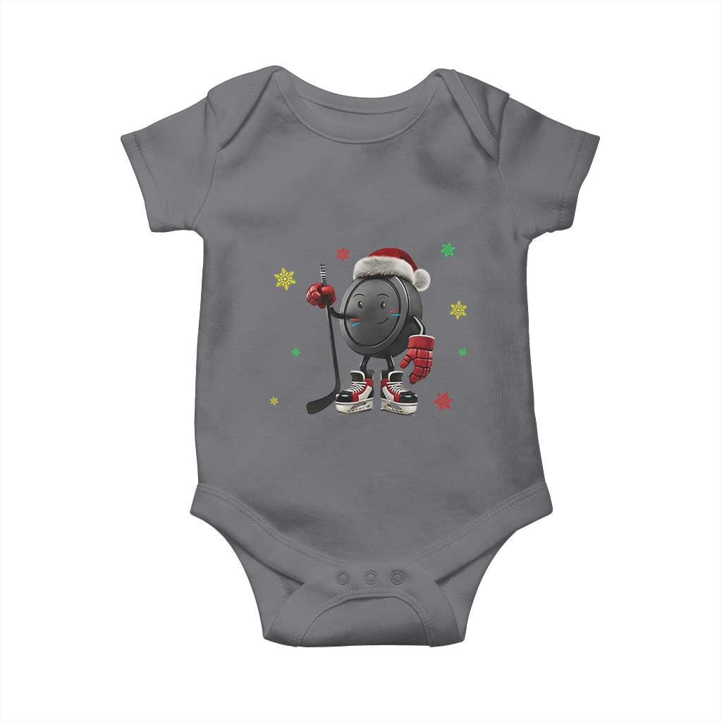 Funny Ice Hockey Holiday Gift Baby Onesie Cute Puck Wearing Santa Hat TS12 Charcoal Print Your Wear