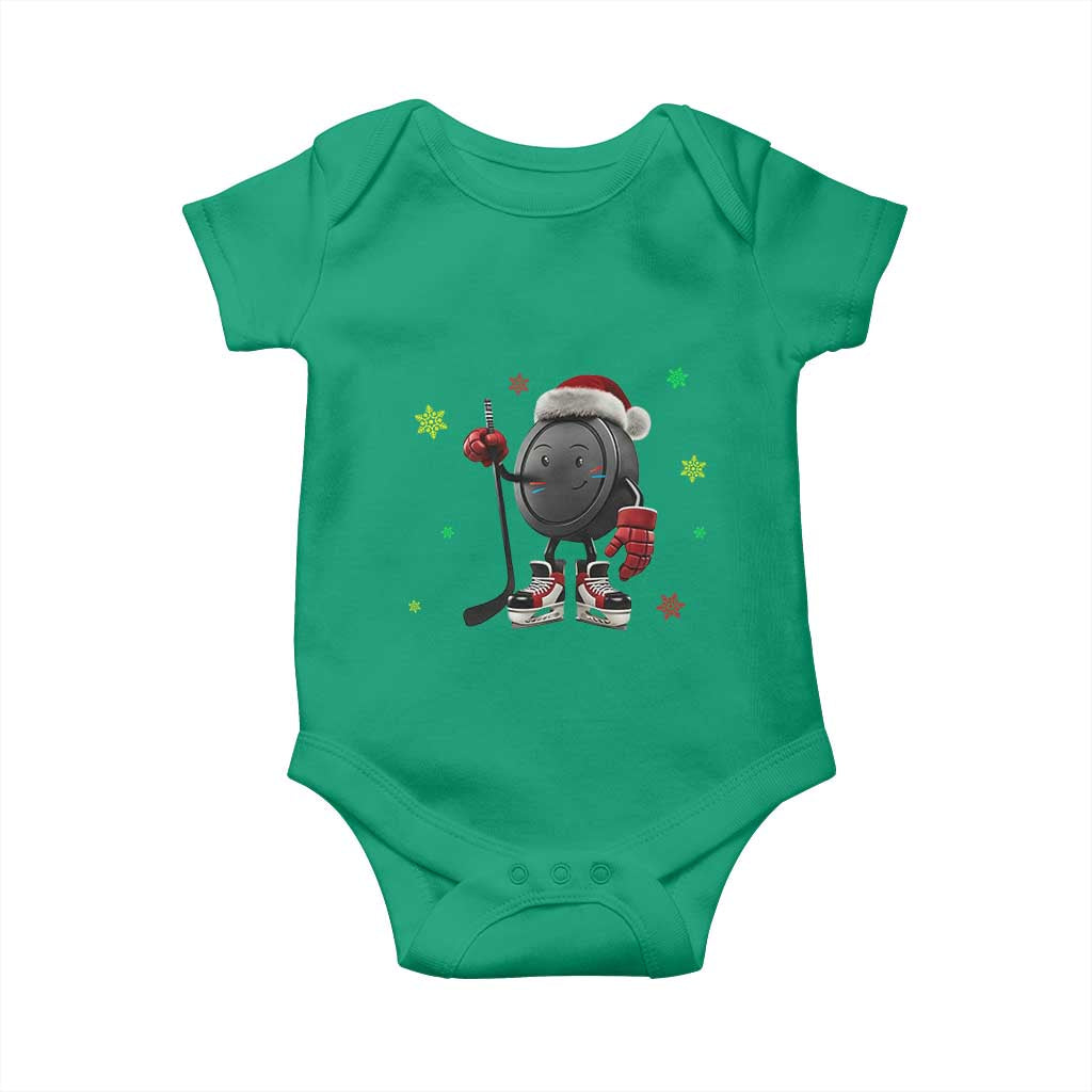 Funny Ice Hockey Holiday Gift Baby Onesie Cute Puck Wearing Santa Hat TS12 Irish Green Print Your Wear
