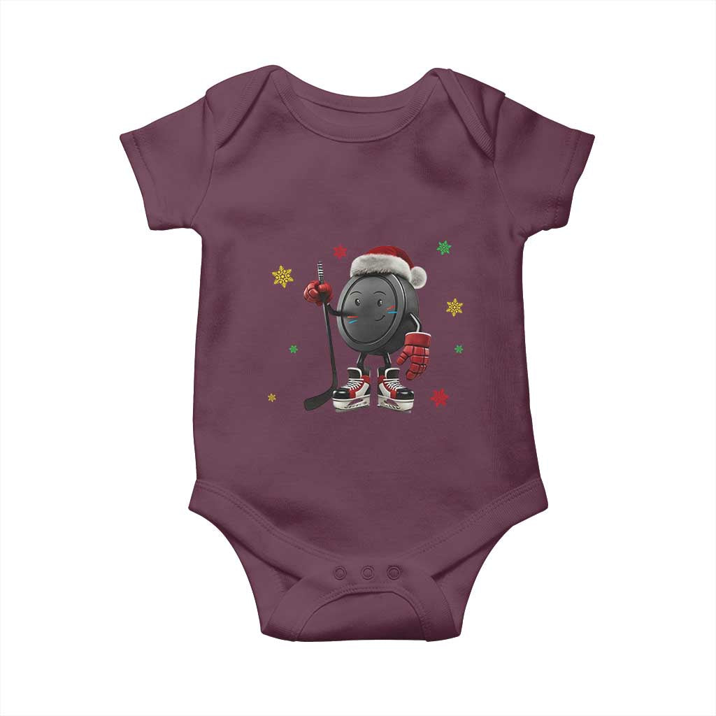 Funny Ice Hockey Holiday Gift Baby Onesie Cute Puck Wearing Santa Hat TS12 Maroon Print Your Wear