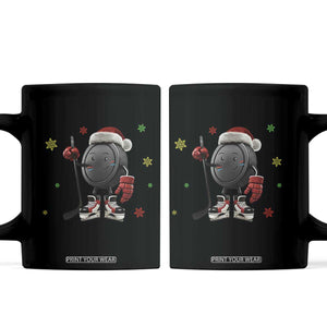Funny Ice Hockey Holiday Gift Coffee Mug Cute Puck Wearing Santa Hat TS12 Black Print Your Wear