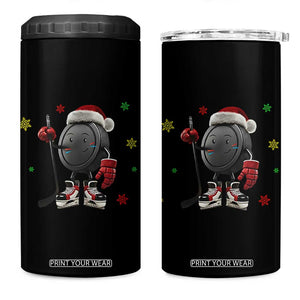 Funny Ice Hockey Holiday Gift 4 in 1 Can Cooler Tumbler Cute Puck Wearing Santa Hat TS12 One Size: 16 oz Black Print Your Wear