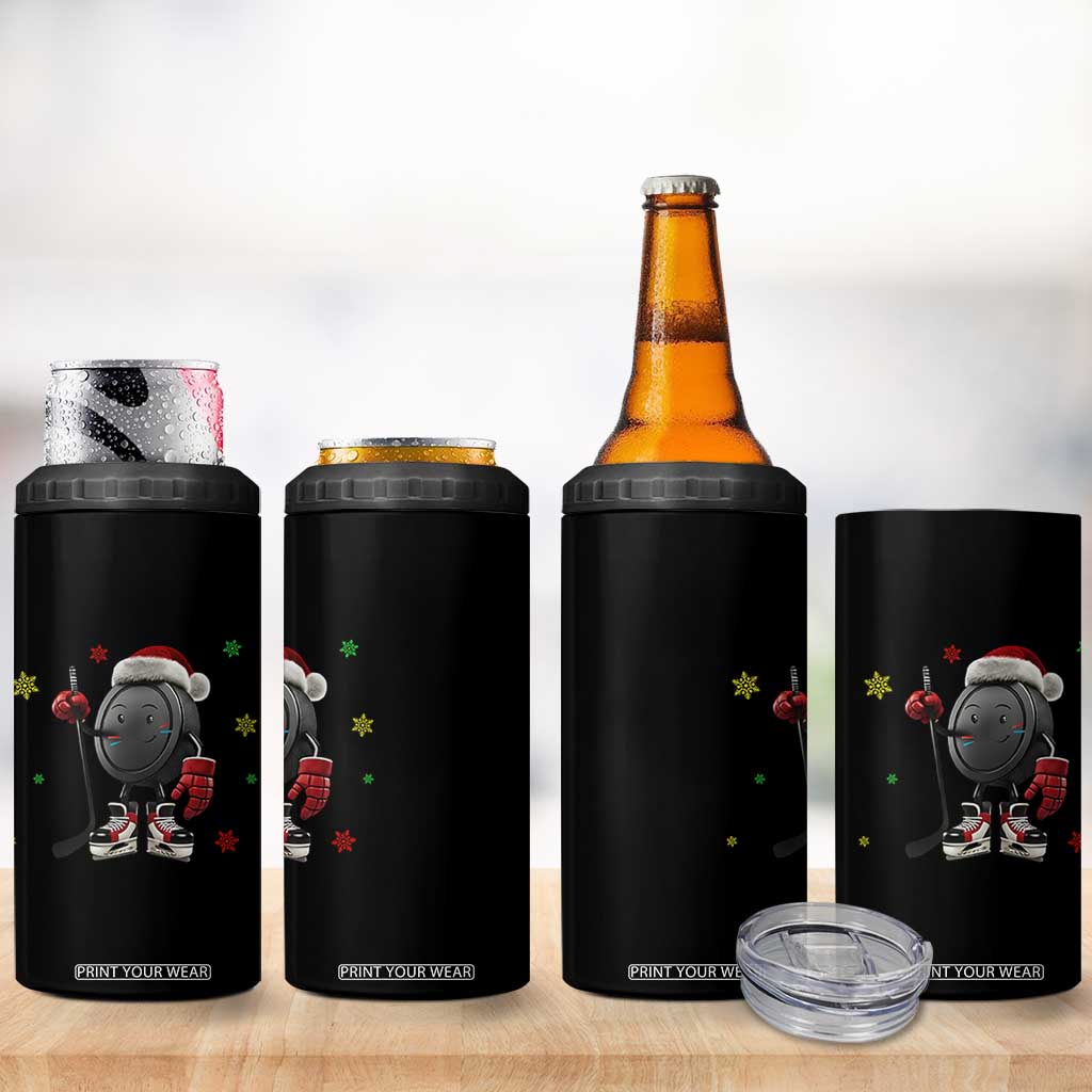 Funny Ice Hockey Holiday Gift 4 in 1 Can Cooler Tumbler Cute Puck Wearing Santa Hat TS12 Print Your Wear