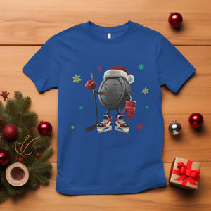 Funny Ice Hockey Holiday Gift T Shirt Cute Puck Wearing Santa Hat TS12 Royal Blue Print Your Wear