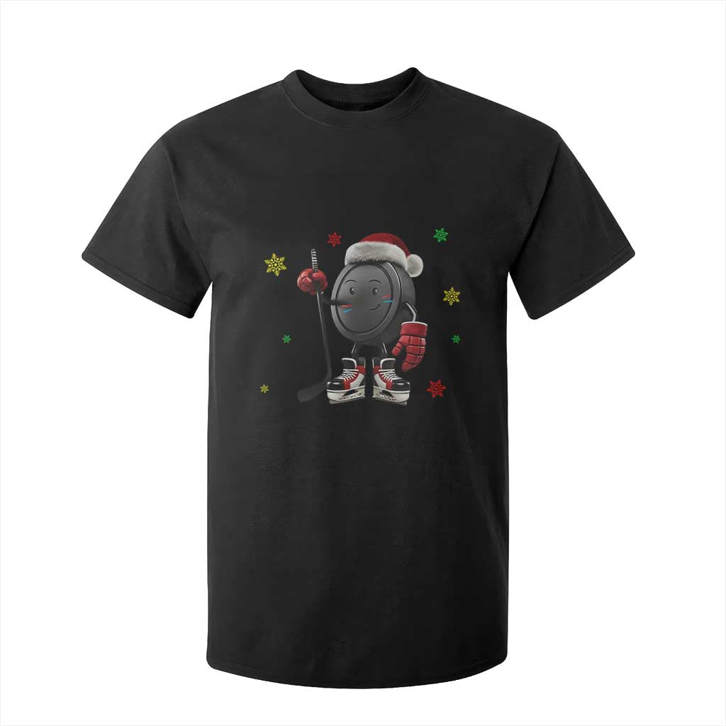 Funny Ice Hockey Holiday Gift T Shirt For Kid Cute Puck Wearing Santa Hat TS12 Black Print Your Wear