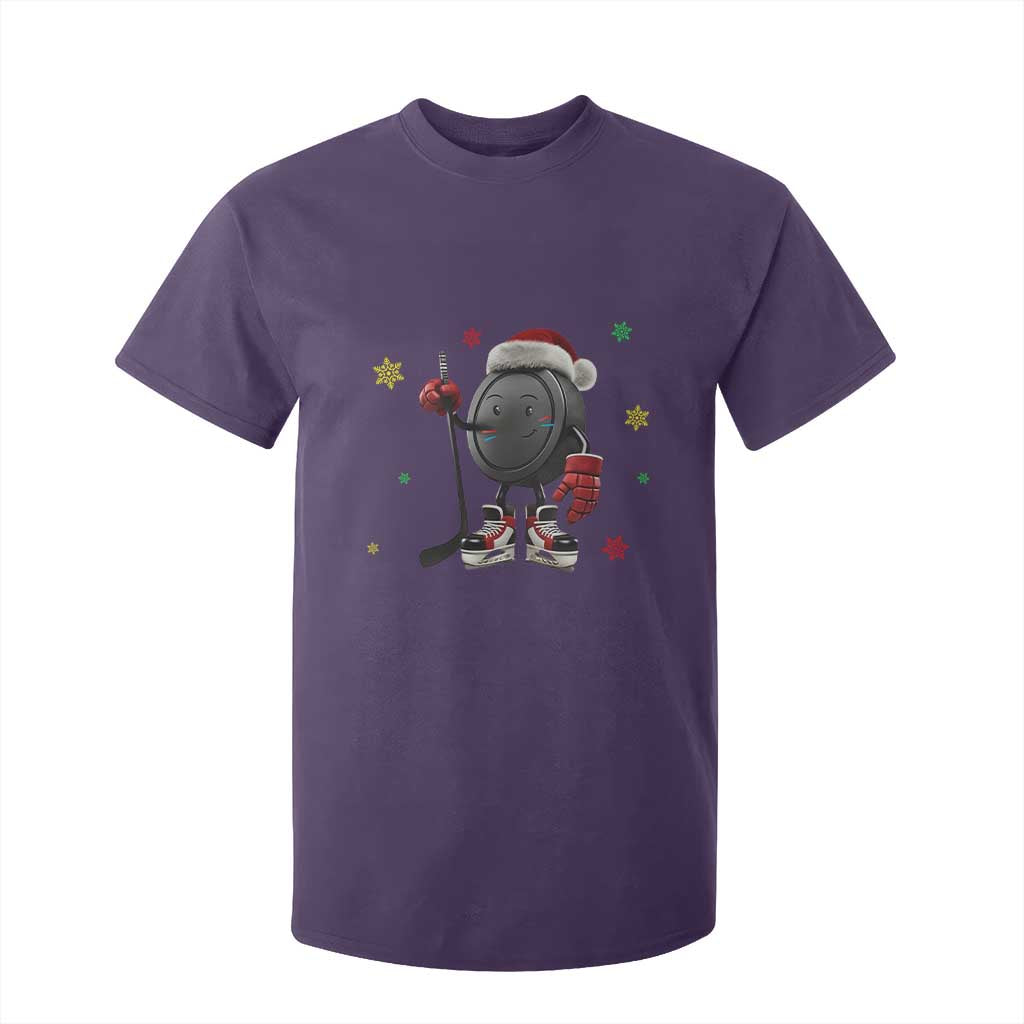 Funny Ice Hockey Holiday Gift T Shirt For Kid Cute Puck Wearing Santa Hat TS12 Purple Print Your Wear