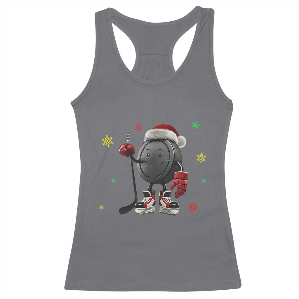 Funny Ice Hockey Holiday Gift Racerback Tank Top Cute Puck Wearing Santa Hat TS12 Charcoal Print Your Wear