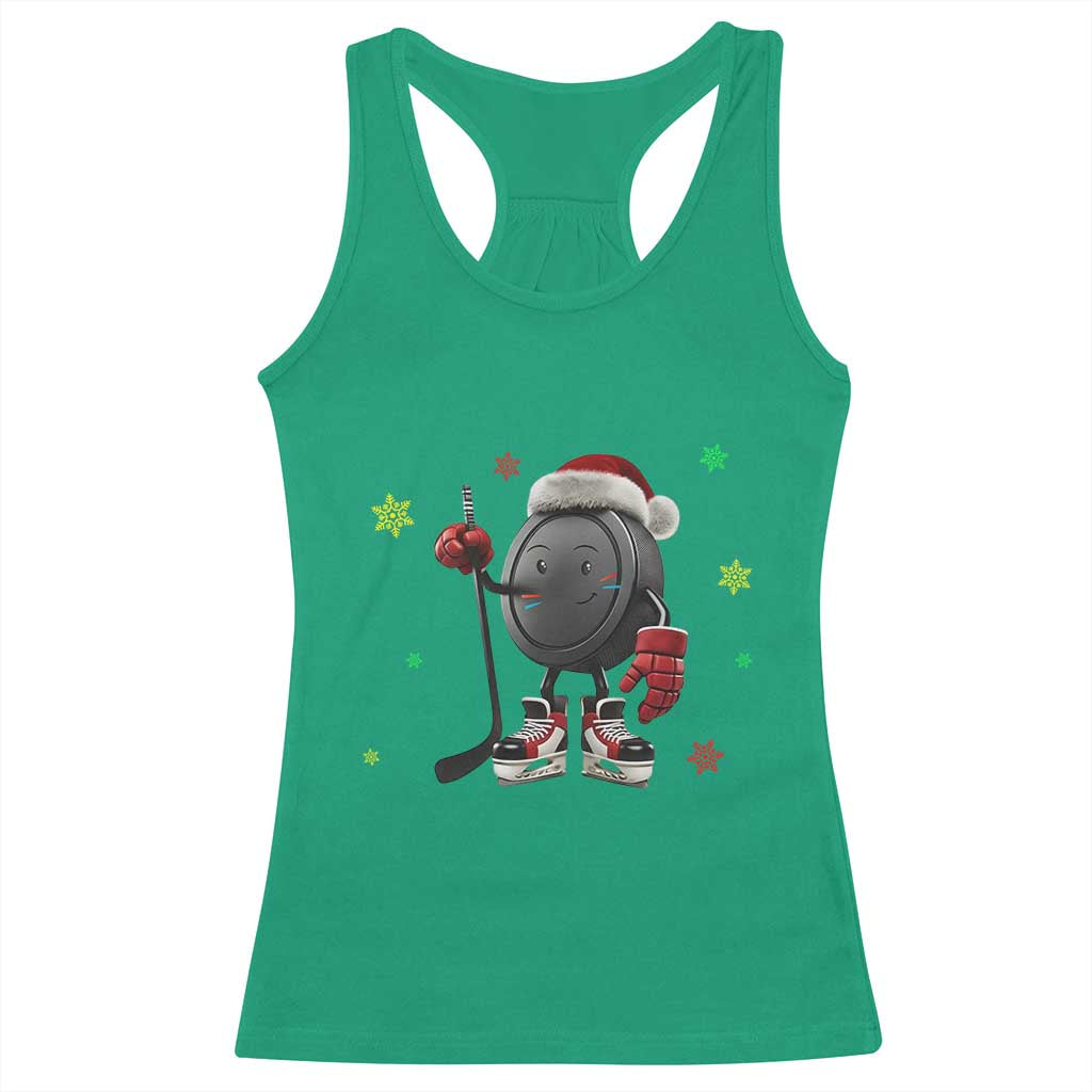 Funny Ice Hockey Holiday Gift Racerback Tank Top Cute Puck Wearing Santa Hat TS12 Irish Green Print Your Wear