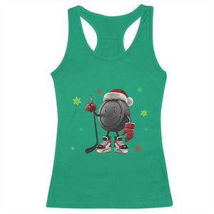 Funny Ice Hockey Holiday Gift Racerback Tank Top Cute Puck Wearing Santa Hat TS12 Irish Green Print Your Wear