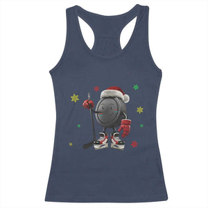 Funny Ice Hockey Holiday Gift Racerback Tank Top Cute Puck Wearing Santa Hat TS12 Navy Print Your Wear