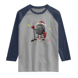 Funny Ice Hockey Holiday Gift Raglan Shirt Cute Puck Wearing Santa Hat TS12 Sport Gray Navy Print Your Wear