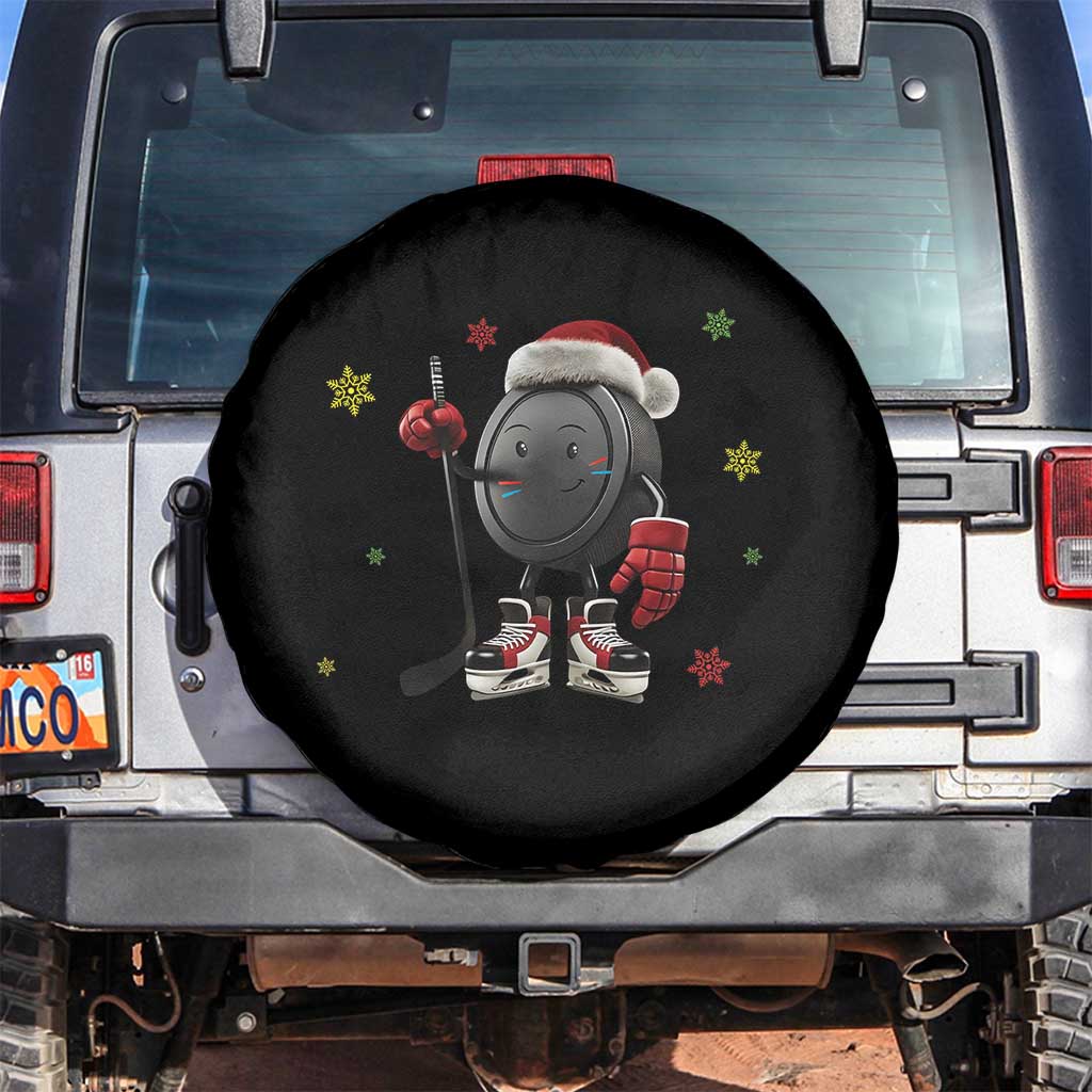 Funny Ice Hockey Holiday Gift Spare Tire Cover Cute Puck Wearing Santa Hat TS12 No hole Black Print Your Wear