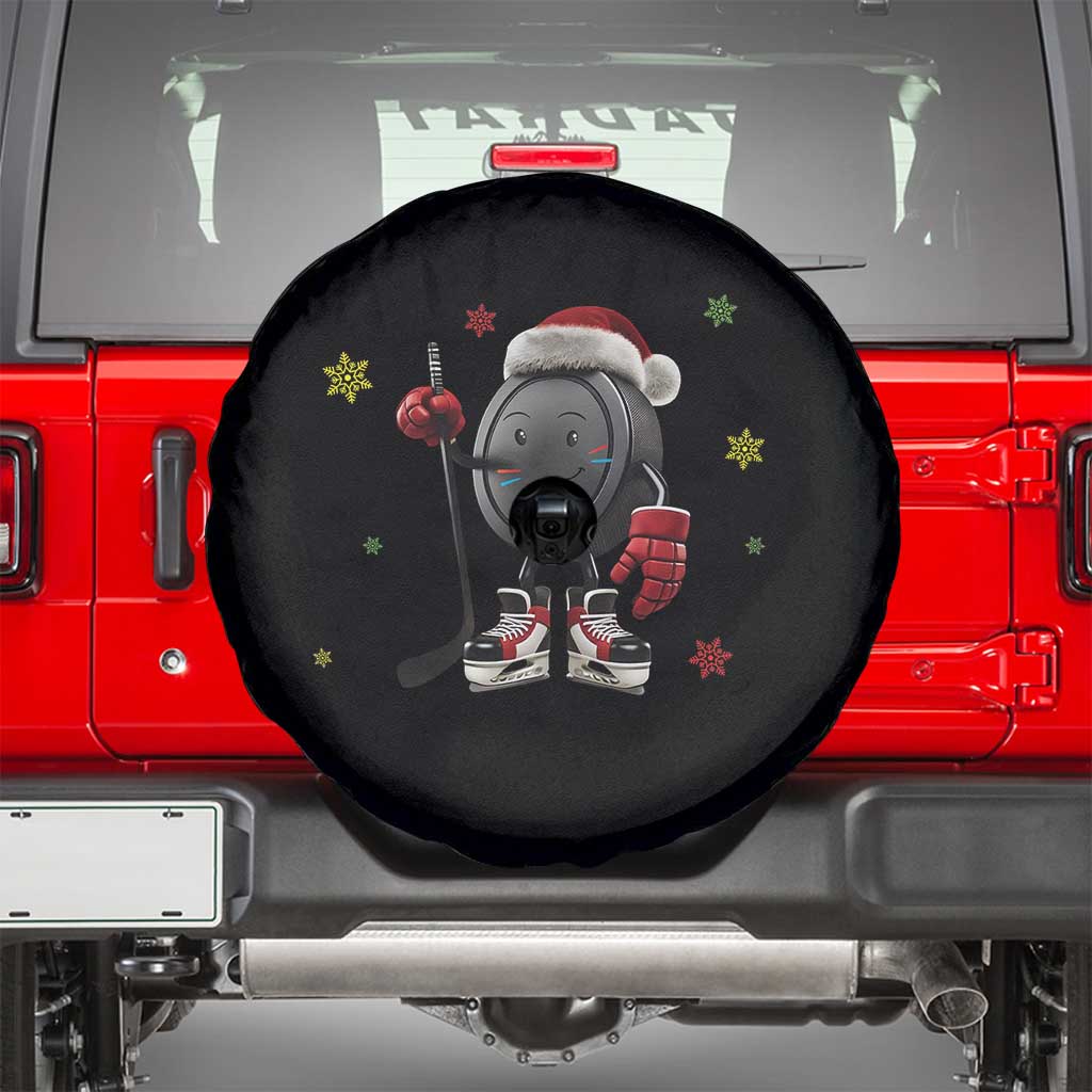 Funny Ice Hockey Holiday Gift Spare Tire Cover Cute Puck Wearing Santa Hat TS12 Black Print Your Wear