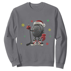 Funny Ice Hockey Holiday Gift Sweatshirt Cute Puck Wearing Santa Hat TS12 Charcoal Print Your Wear