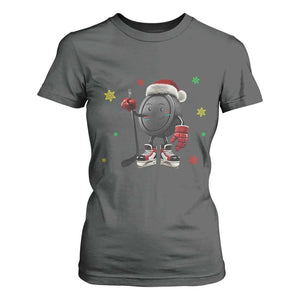 Funny Ice Hockey Holiday Gift T Shirt For Women Cute Puck Wearing Santa Hat TS12 Dark Heather Print Your Wear