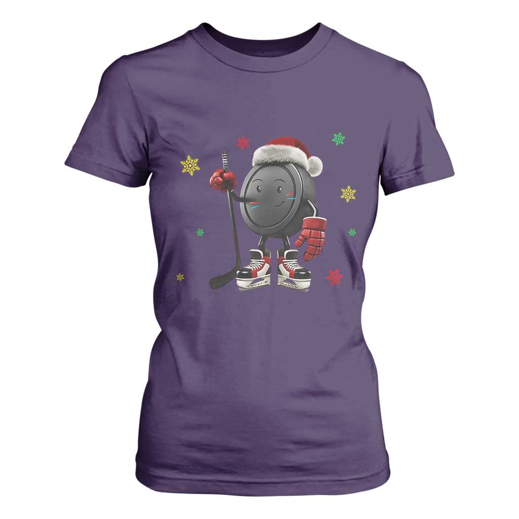 Funny Ice Hockey Holiday Gift T Shirt For Women Cute Puck Wearing Santa Hat TS12 Purple Print Your Wear