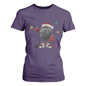 Funny Ice Hockey Holiday Gift T Shirt For Women Cute Puck Wearing Santa Hat TS12 Purple Print Your Wear