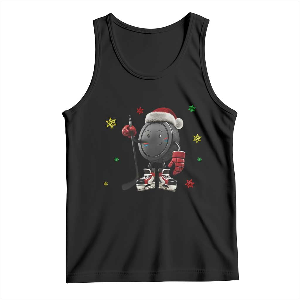 Funny Ice Hockey Holiday Gift Tank Top Cute Puck Wearing Santa Hat TS12 Black Print Your Wear