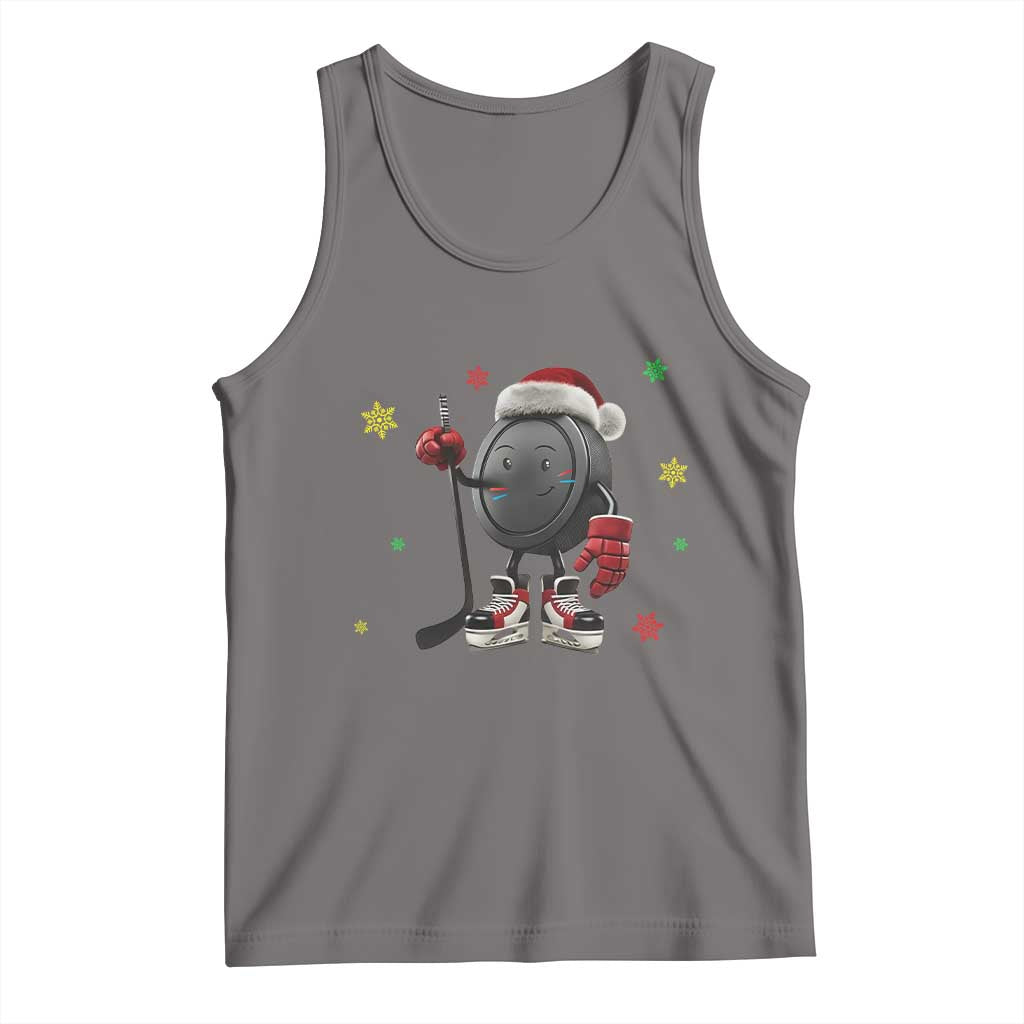 Funny Ice Hockey Holiday Gift Tank Top Cute Puck Wearing Santa Hat TS12 Deep Heather Print Your Wear