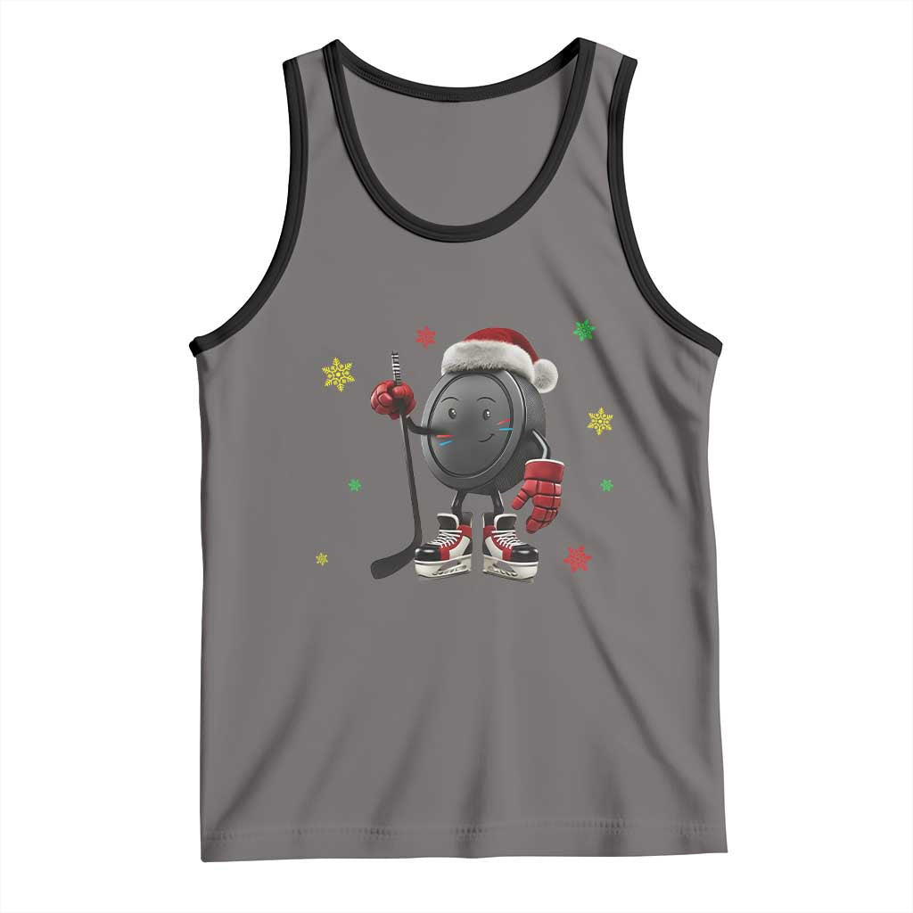 Funny Ice Hockey Holiday Gift Tank Top Cute Puck Wearing Santa Hat TS12 Deep Heather Black Print Your Wear